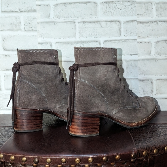 Frye Gray Suede Combat Boots - Picture 8 of 16